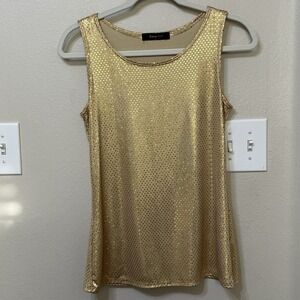 Carrie Allen Women's Gold Iridescent Tank Sz Medium Stretch Holiday Glam